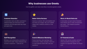 Greetu.io for business offers free greeting cards for business to encourage 5-star reviews online.